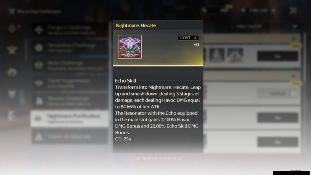 Nightmare Hecate description screen in Wuthering Waves