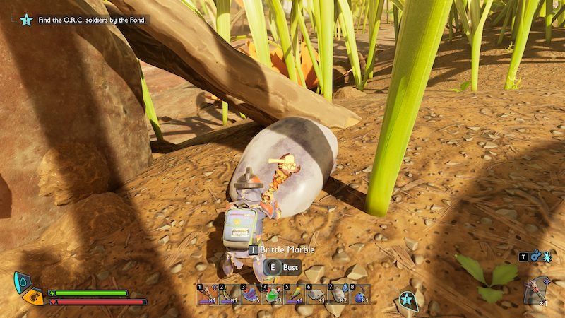 A player in front of a whetstone in Grounded 2.