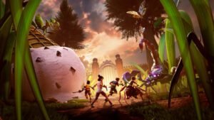 Players running around a yard in Grounded 2