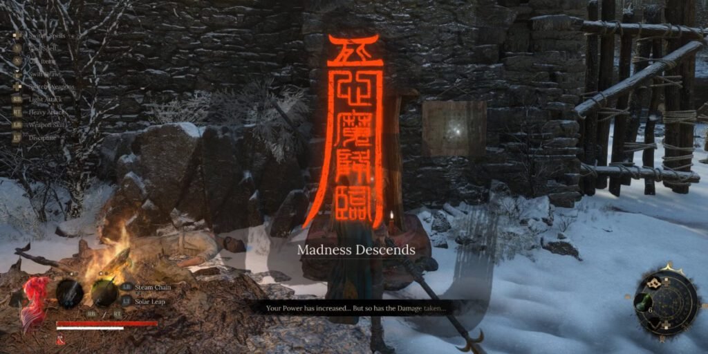 Madness Descends text over a scene in Wuchang Fallen Feather