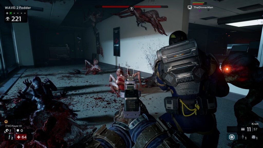 The player aiming at monsters in Killing Floor 3.