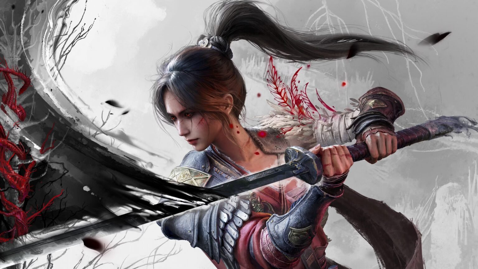 The protagonist of Wuchang Fallen Feathers holding a longsword