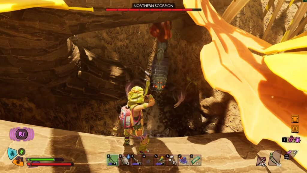 Where to find Scorpion Stinger in Grounded 2 | Where to find Scorpion Stinger in Grounded 2 | GamesHorizon The player attacking a bug in Grounded 2.