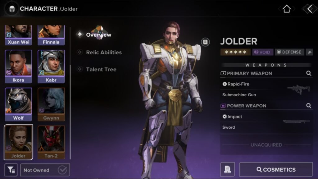 Destiny: Rising - Best Wolf Build Guide (Weapons, Artifacts, & Team) | Destiny: Rising | GamesHorizon A screenshot of Jolder standing alongside her overview in Destiny Rising