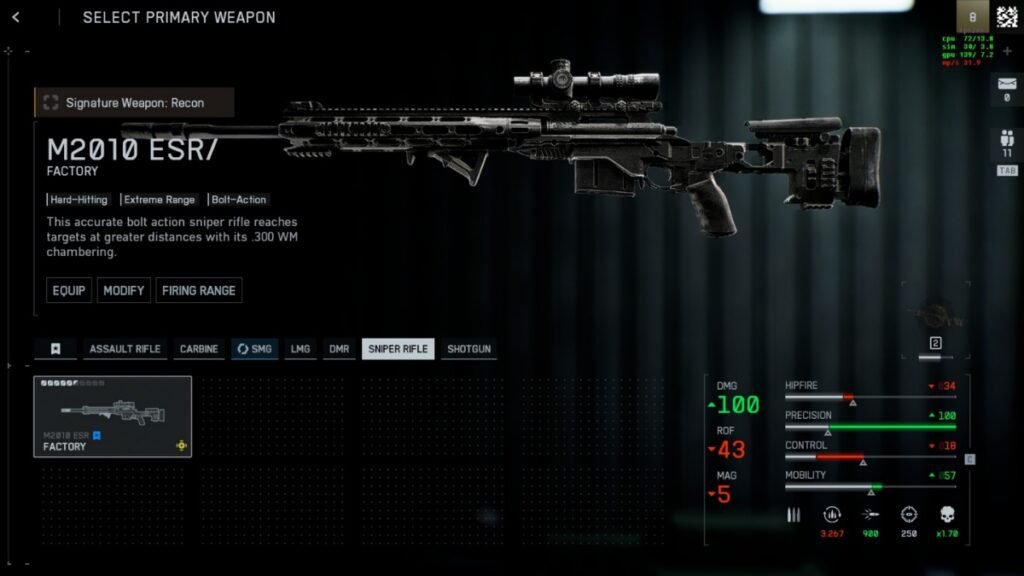 A screenshot of M2010 Sniper Rifle from weapon loadout menu in Battlefield 6