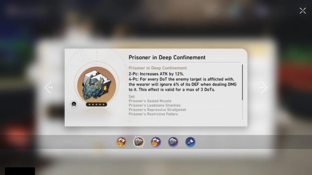 Honkai: Star Rail - Hysilens Build Guide (Light Cone, Relics, & Kit) | Honkai: Star Rail | GamesHorizon A screenshot of Prisoner in Deep Confinement Relic Set in Honkai Star Rail