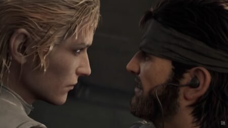 A-screenshot-of-The-Boss-left-and-Snake-right-fighting-in-Metal-Gear-Solid-Delta