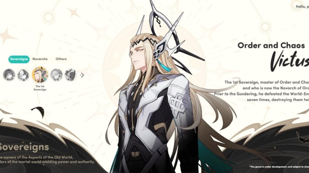 A screenshot of Victus Sovereign from Honkai Nexus Anima website