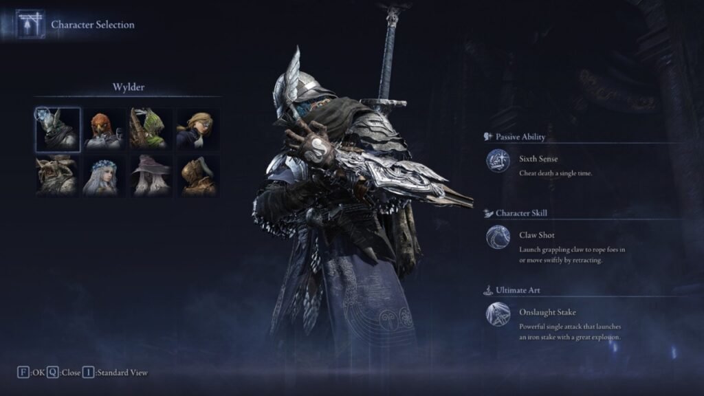 A screenshot of Wylder from the Nightfarer selection screen in Elden Ring Nightreign