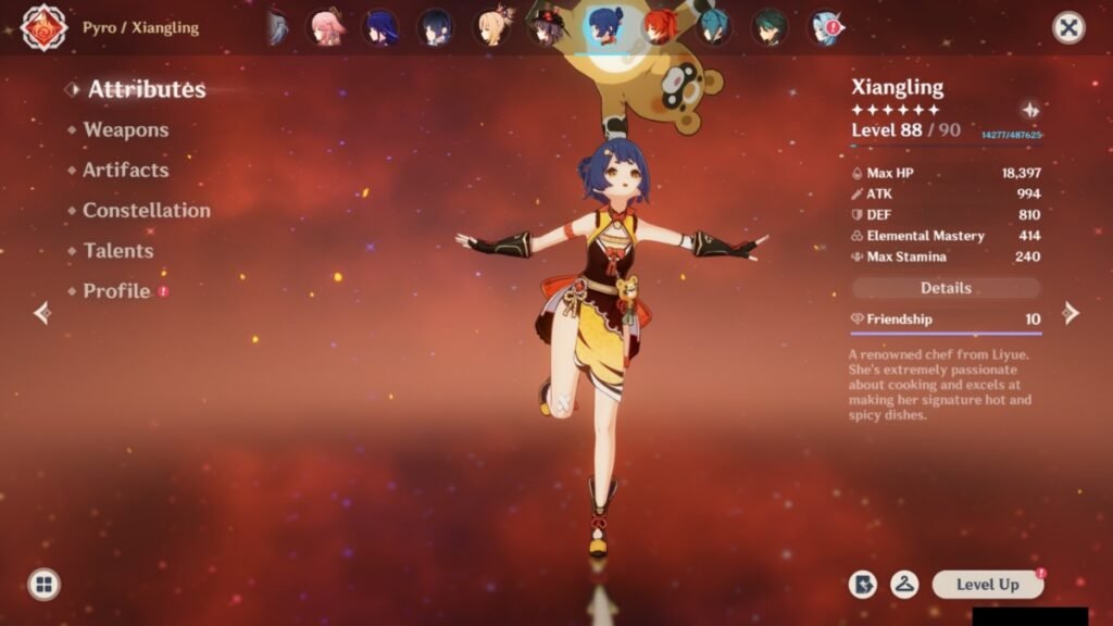 Genshin Impact: Best Team Compositions for Mualani (Premium, General, F2P) | Genshin Impact | GamesHorizon A screenshot of Xiangling playing Guoba from the character selection screen in Genshin Impact