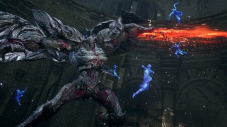 A screenshot of a boss using powerful attacks to fight the protagonist in Lost Soul Aside