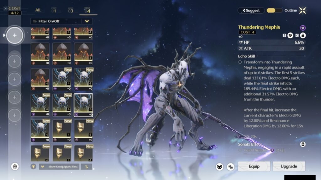 Wuthering Waves: Best Augusta Build Guide (Weapons, Echoes, & Kit) | Wuthering Waves | GamesHorizon A screenshot of the Thundering Mephis Echo along with its description in Wuthering Waves