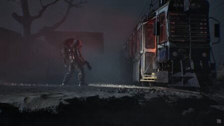 A screenshot of the Traveler carrying a body towards a train in Cronos The New Dawn
