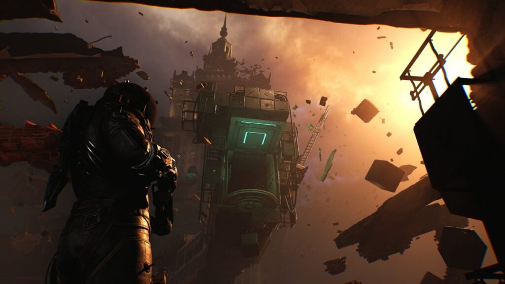 Cronos: The New Dawn - Story Overview | Cronos: The New Dawn | GamesHorizon A screenshot of the player looking at a floating building in Cronos The New Dawn