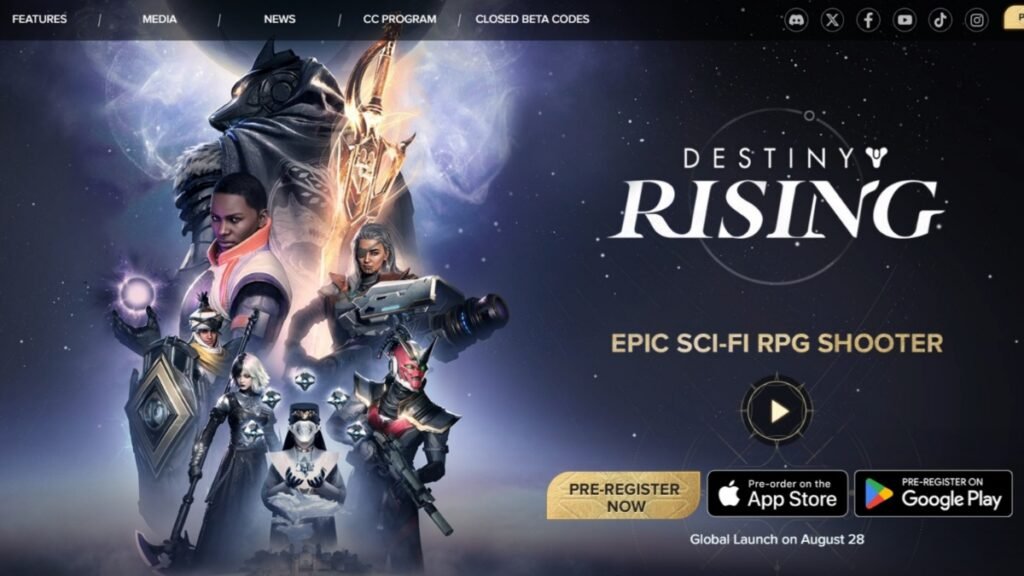 How To Pre-Register For Destiny: Rising | Destiny: Rising | GamesHorizon A screenshot of the pre-register screen showing the platforms and the name of the game on Destiny Rising website