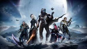 A screenshot showing the playable characters from Destiny Rising from its launch trailer