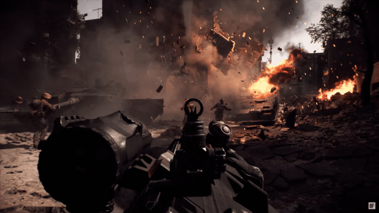Fighting an enemy using an LMG in Battlefield 6