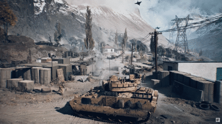 Tank gameplay on a snowy map in Battlefield