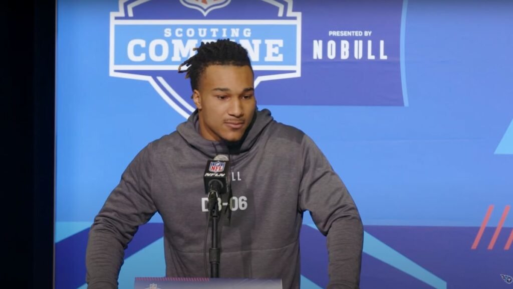 Brian Branch in an NFL conference