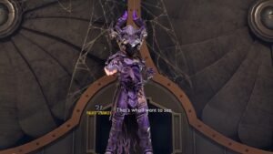 The masked Stranger pointing at the player in Grounded 2.