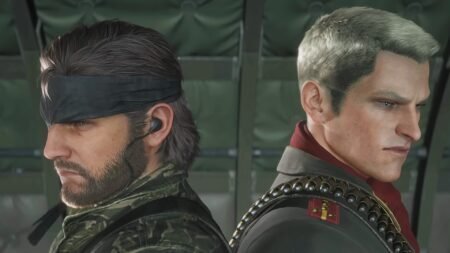 Naked Snake and Revolver Ocelot standing back to back in Metal Gear Solid Delta Snake Eater