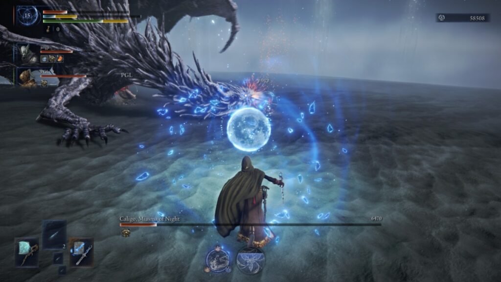 Recluse using the Moon spell on Caligo in Elden Ring Nightreign