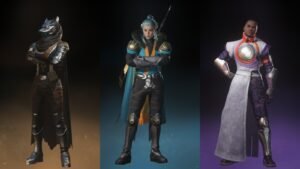 Screenshots of Wolf, Ning Fei, and Ikora Rey from left to right from their Preview screen in Destiny Rising