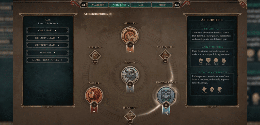 You can respec and adjust attribute points in Titan Quest 2 from the in-game menu