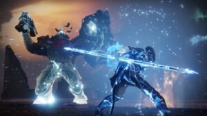 The Hunter using Lightning Spear against a Taken enemy in Destiny 2