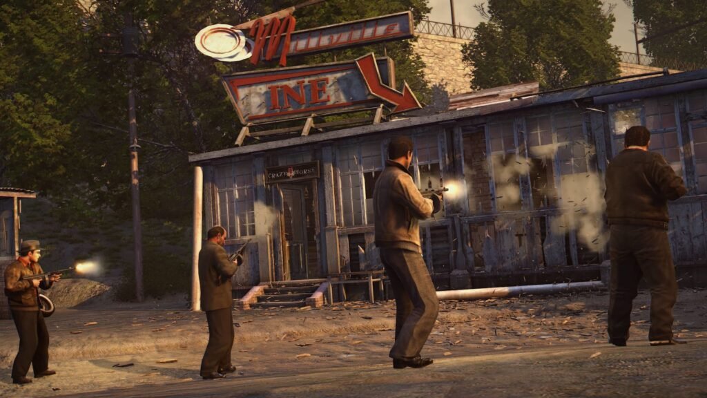 Vito and Joey and others shooting at a house in Mafia 2.