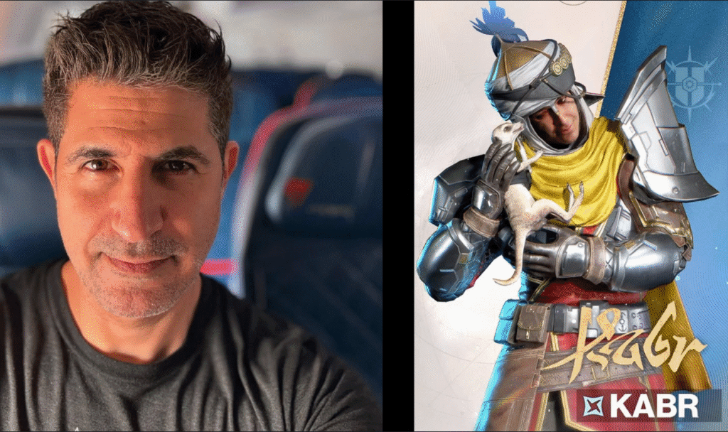 Kabr from Destiny Rising alongside his VA, Assaf Cohen