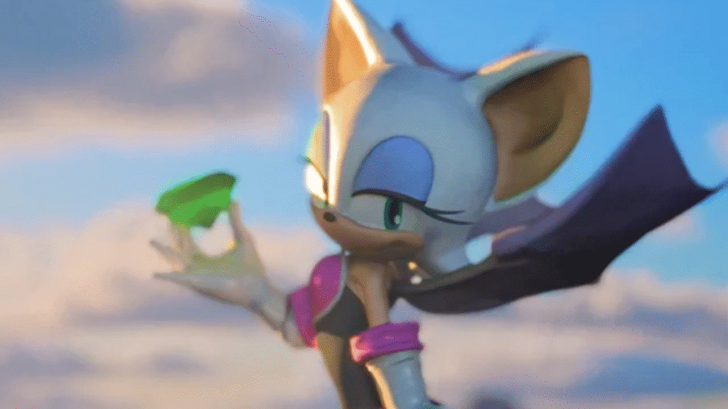 Rouge the Bat showing off her stolen jewel like she did something good in Sonic Racing: CrossWorlds 
