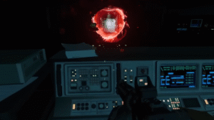 A rifle is held in the player's hands, aimed toward the center of the screen.