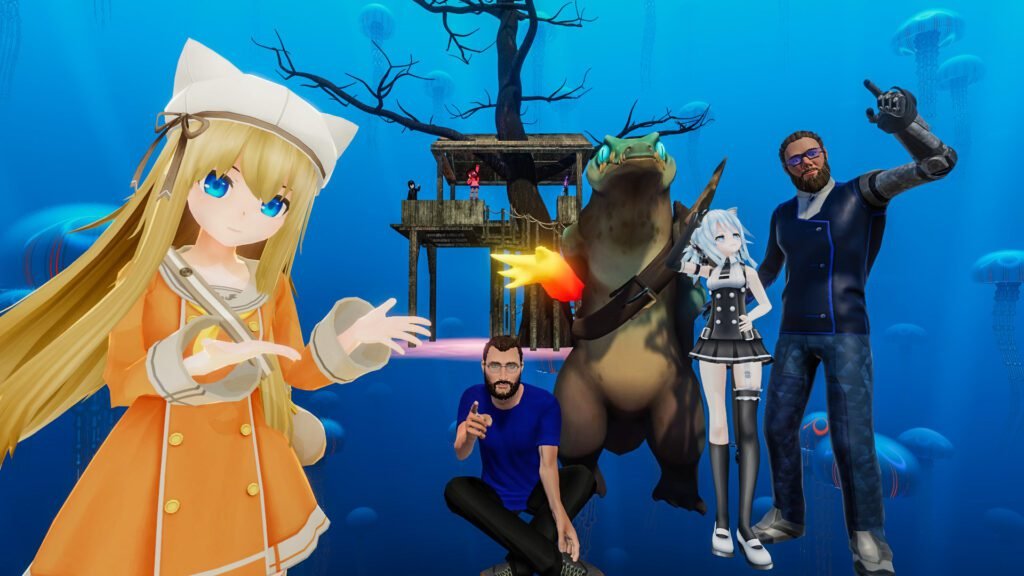 Some of the avatars created by other players and various characters in VRChat
