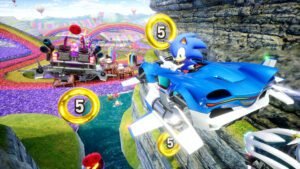 Sonic posing inbetween a race in Sonic Racing: Crossworlds
