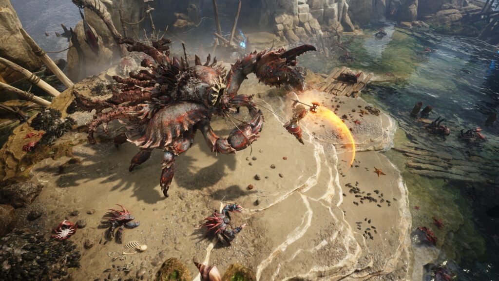 Fighting a giant crab in Titan Quest 2