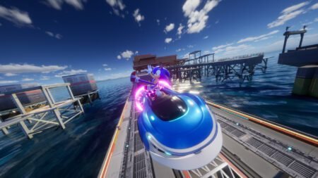 Sonic racing in a track in high speed