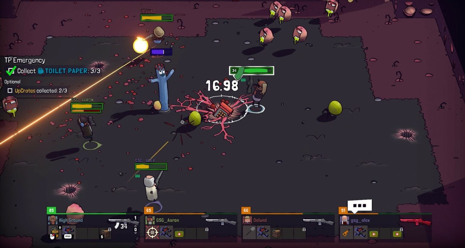 Players battle quirky zombie like enemies while completing the TP Emergency in Guntouchables