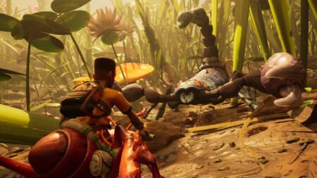 A player fighting a scorpion in Grounded 2.