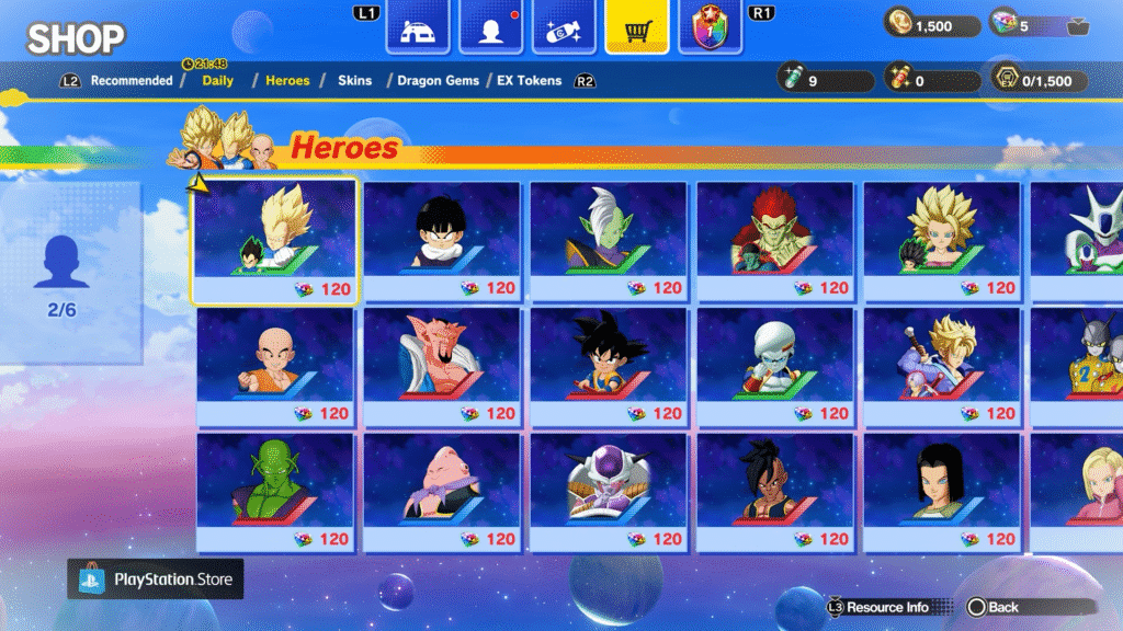 How to Get Dragon Gems in Dragon Ball Gekishin Squadra | Dragon Gems in Dragon Ball Gekishin Squadra | GamesHorizon The in-game shop of Dragon Ball Gekishin Squadra, showcasing heroes available for purchase with Dragon Gems.