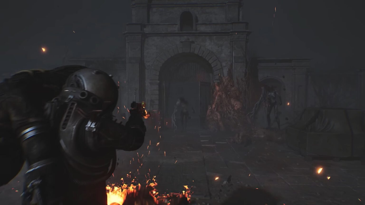 Time traveller is carry a NPC while shooting a creature in Cronos The New Dawn