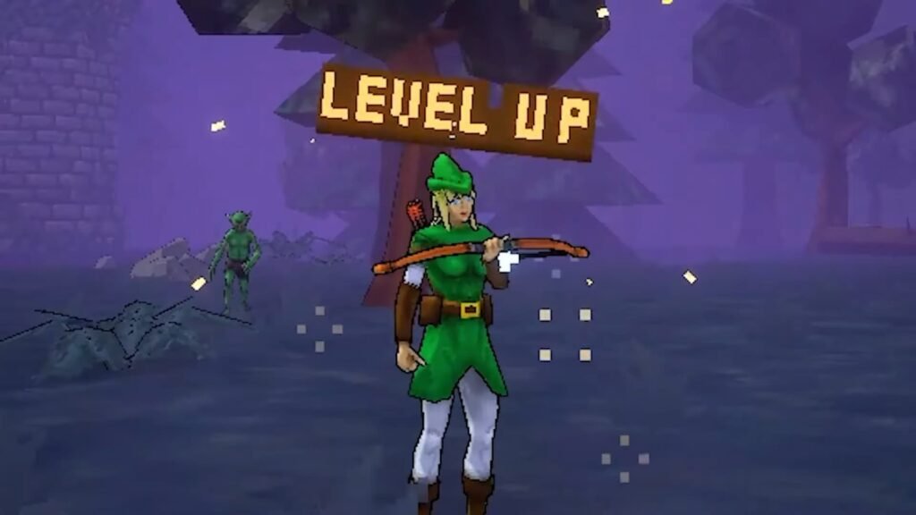 A character leveling up in Megabonk