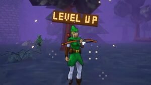 A character leveling up in Megabonk