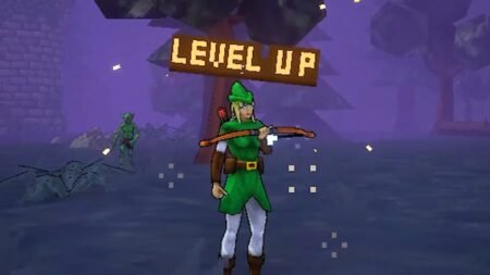 A character leveling up in Megabonk