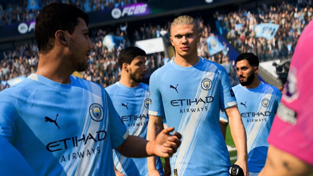 A player walking through a group in EA Sports FC 26