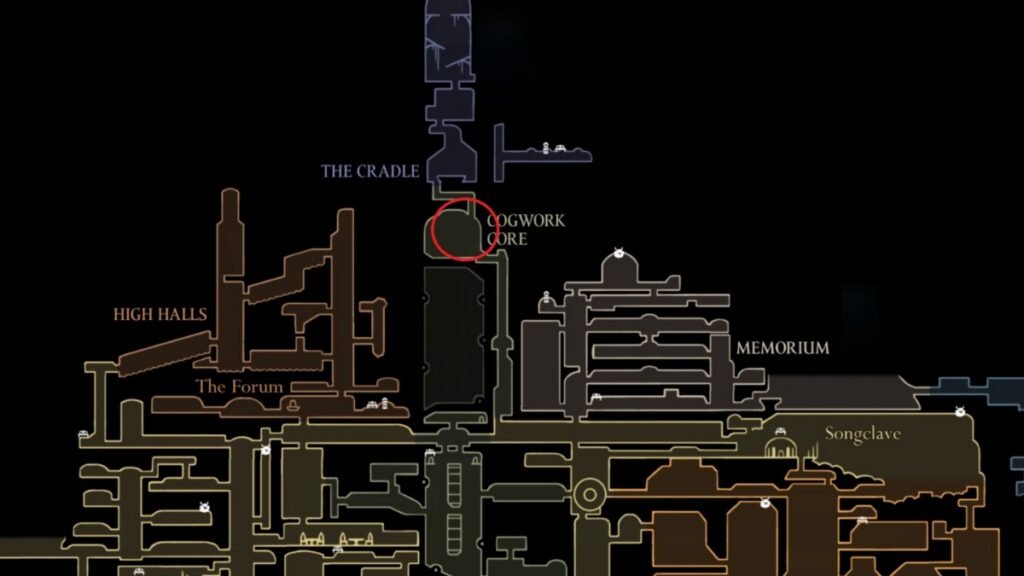 A screenshot of CogworkCore with location of Silk Heart in Hollow Knight Silksong