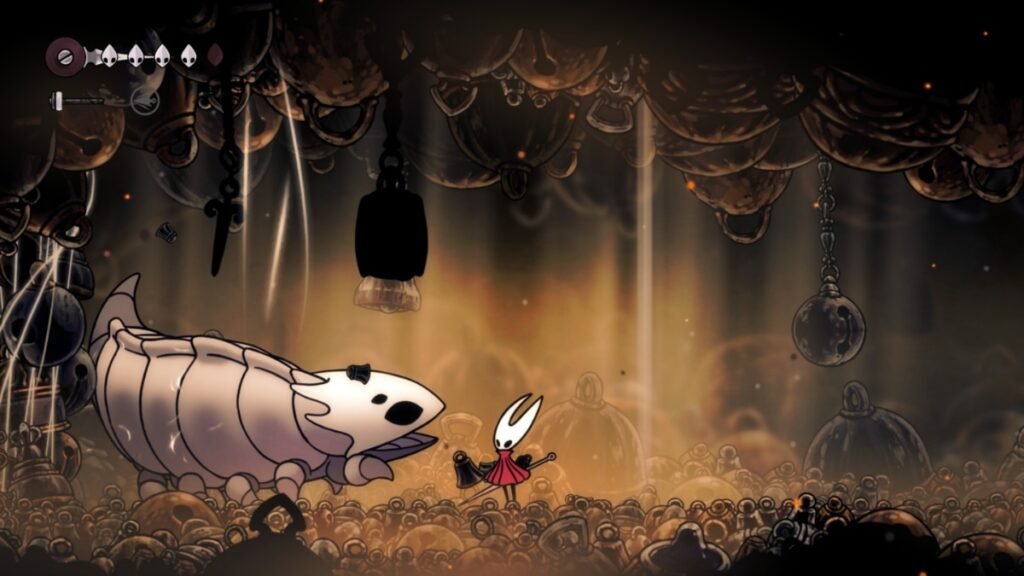How To Unlock Fast Travel In Hollow Knight: Silksong | Hollow Knight: Silksong | GamesHorizon A screenshot of Hornet fighting against Bell Beast in Hollow Knight Silksong