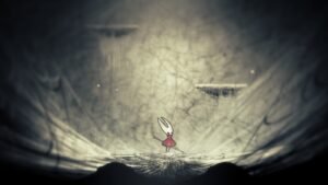 A screenshot of Hornet inside a Silk Heart screen in Hollow Knight Silksong