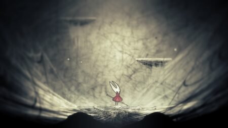A screenshot of Hornet inside a Silk Heart screen in Hollow Knight Silksong