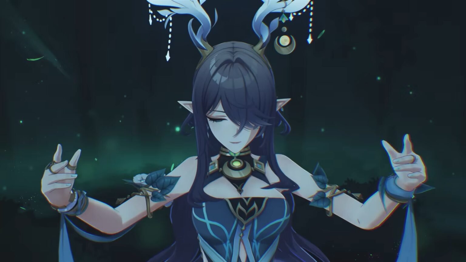 A screenshot of Lauma waving her hands in Genshin Impact